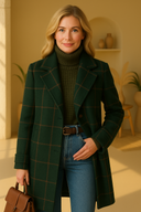 Cecilie | Elegant Uldfrakke med Ternet Mønster