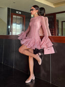 Mira | Haljina sa Naboranim Porubom i Dugim Rukavima