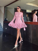 Mira | Haljina sa Naboranim Porubom i Dugim Rukavima