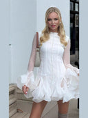 Mira | Haljina sa Naboranim Porubom i Dugim Rukavima