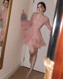 Mira | Haljina sa Naboranim Porubom i Dugim Rukavima